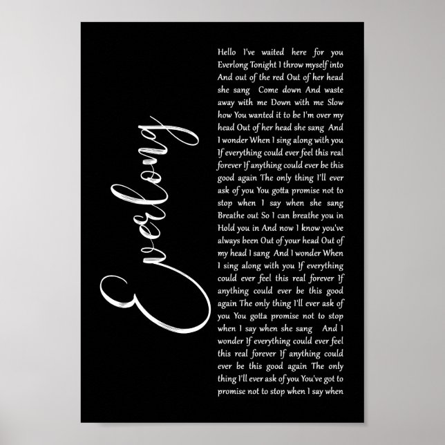 Everlong Black Script Song Lyric Wall Art Print Poster (Vorne)