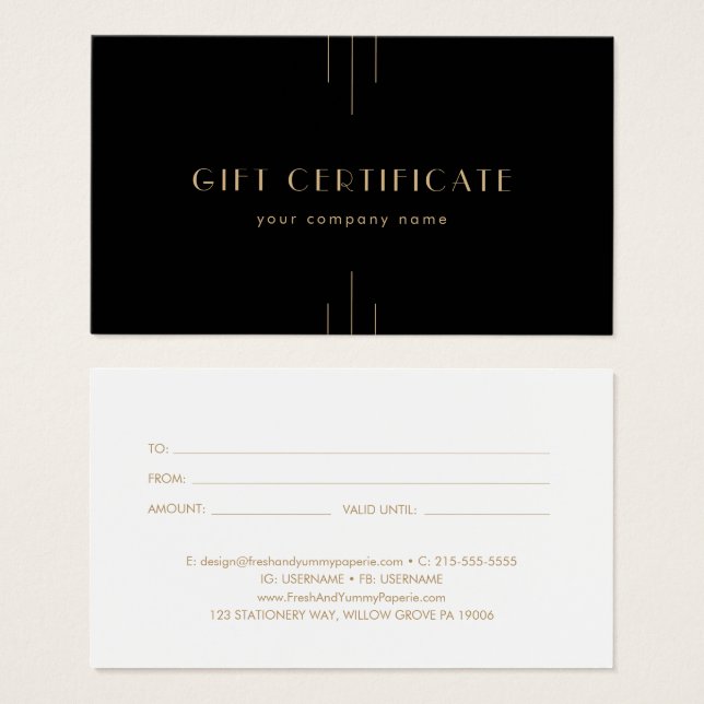EVERLY Art Deco Black and Gold Gift Certificate (Vorne & Hinten)