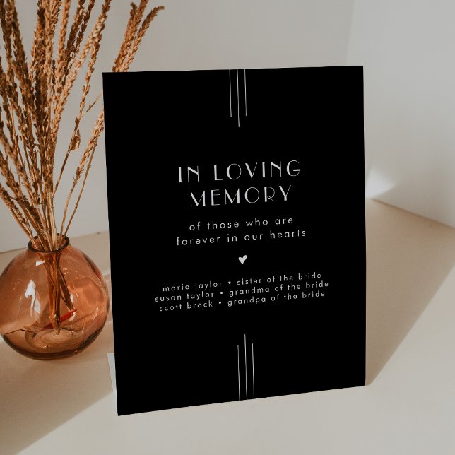 EVERLY Art Deco Black in Love Memory Hochzeit Sockelschild (EVERLY Art Deco Black In Loving Memory Wedding Pedestal Sign)
