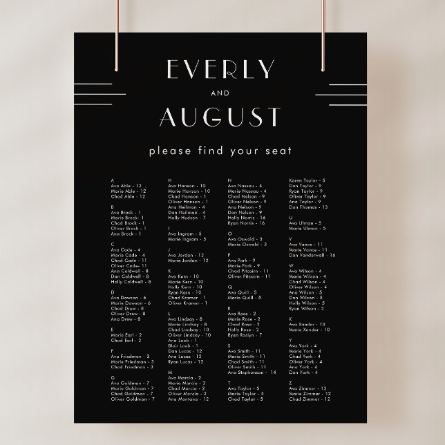 EVERLY Art Deco Black Wedding Chart Poster (EVERLY Art Deco Black Wedding Seating Chart Poster)