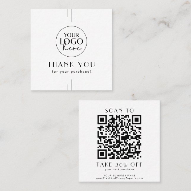EVERLY Art Deco Business Logo QR Code Thank You Rabattkarte (Vorne/Hinten)