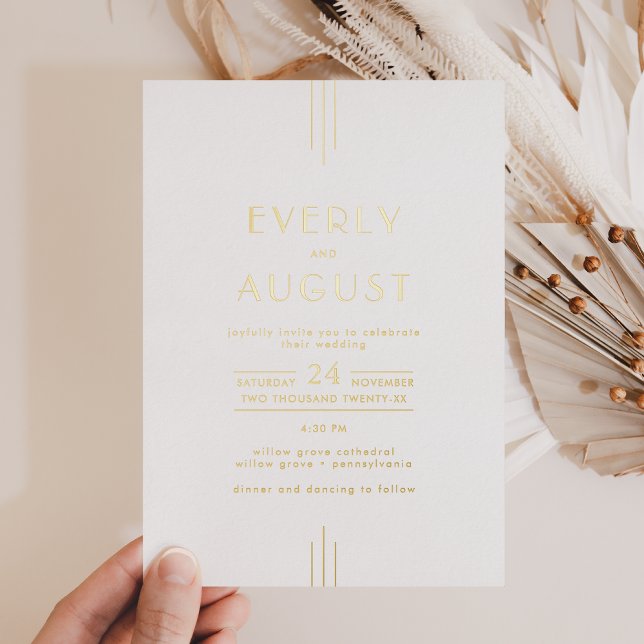 EVERLY Art Déco Einfache geometrische Goldene Foil Folieneinladung (EVERLY Art Deco Simple Geometric Gold Foil Wedding Foil Invitation)