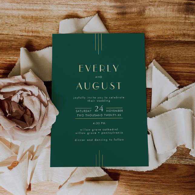 EVERLY Art Deco Emerald Green & Gold Foil Wedding Folieneinladung (EVERLY Art Deco Emerald Green & Gold Foil Wedding Foil Invitation)