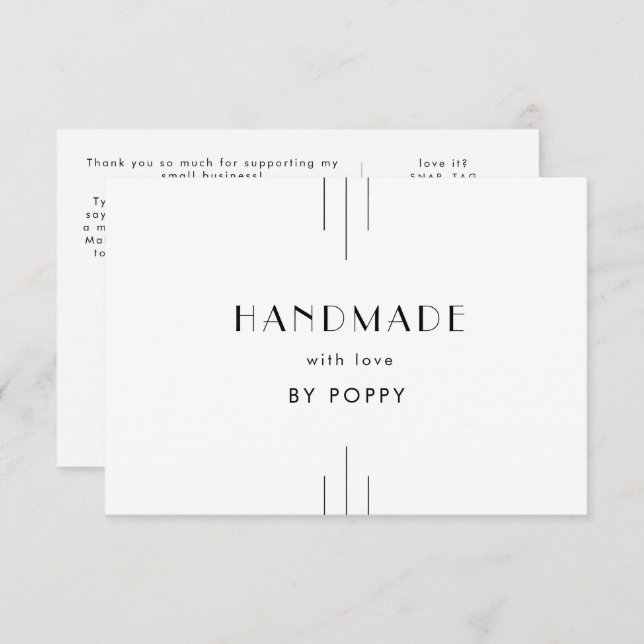EVERLY Art Deco Handmade with Love Thank You Order Begleitkarte (Vorne/Hinten)