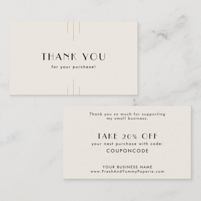 EVERLY Art Deco Ivory Black Business Thank You Rabattkarte (Vorne/Hinten)