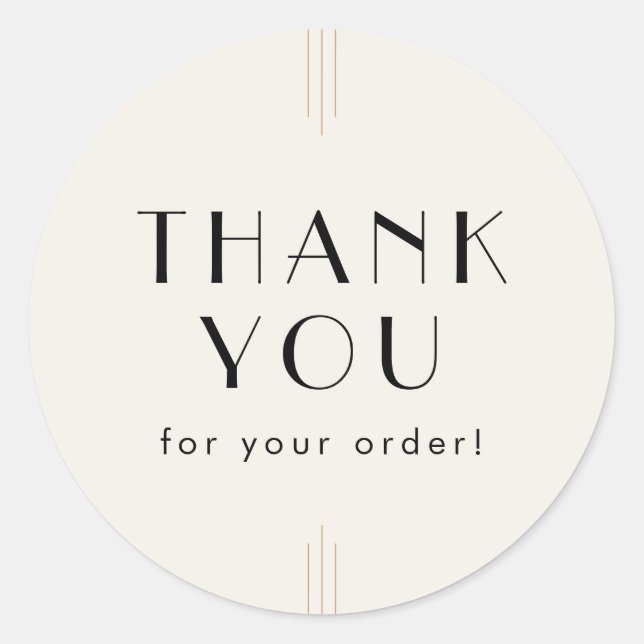 EVERLY Art Deco Ivory Black Thank You For Order Runder Aufkleber (Vorderseite)