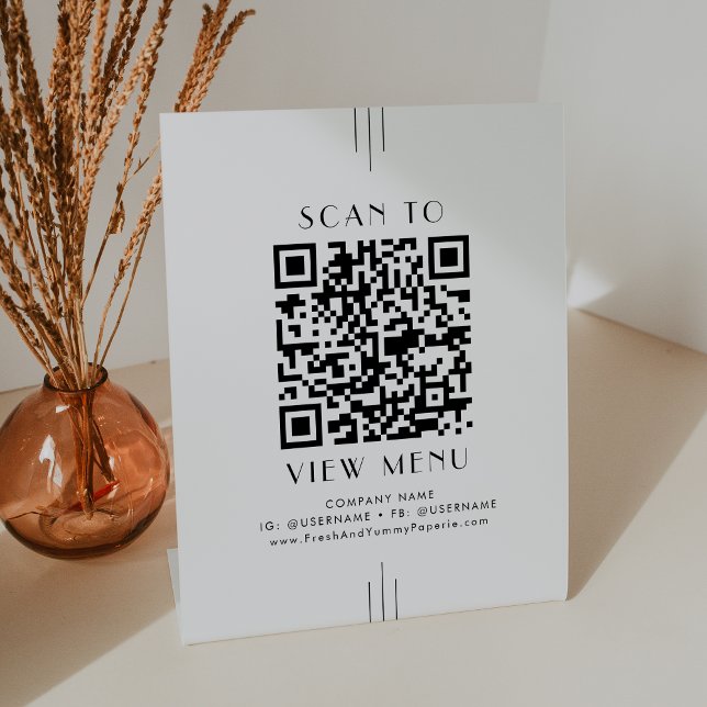 EVERLY Art Deco Minimal Restaurant Menü QR Code Sockelschild (EVERLY Art Deco Minimal Restaurant Menu QR Code Pedestal Sign)