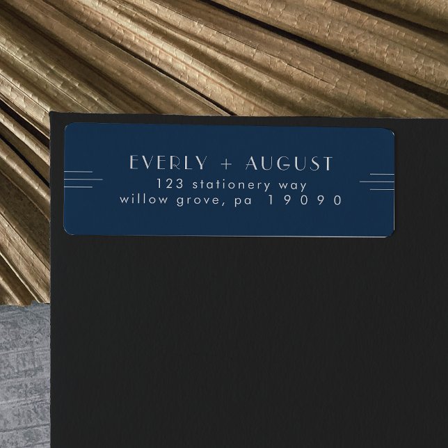 EVERLY Art Deco Navy Blue Return Address Labels (EVERLY Art Deco Navy Blue Return Address Labels)