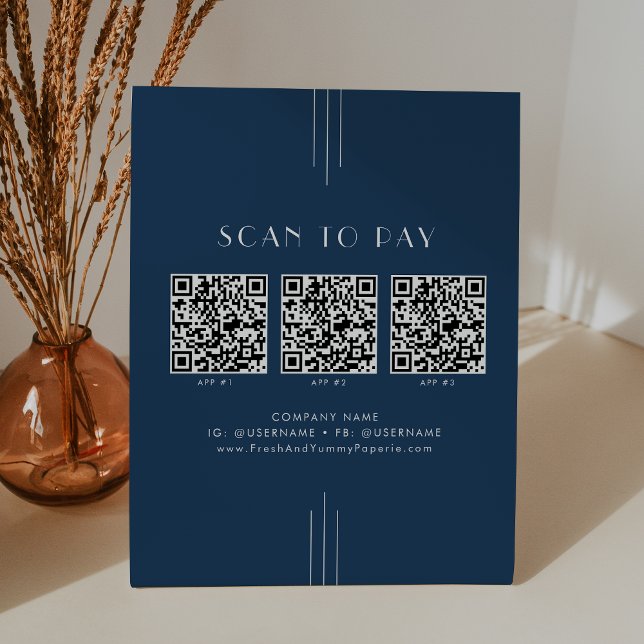EVERLY Art Deco Navy Geschäft QR-Code-Scan zum Bez Sockelschild (EVERLY Art Deco Navy Business QR Code Scan To Pay Pedestal Sign)
