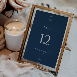 EVERLY Art Deco Navyblaue Hochzeitstisch-Nummern Einladung