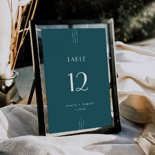 EVERLY Art Deco Pfau Teal Hochzeitstischnummern Einladung