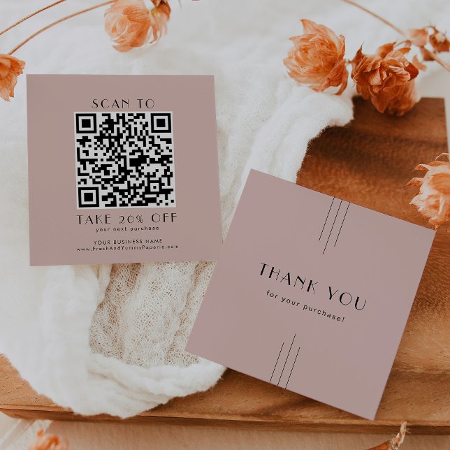 EVERLY Art Deco Röte Geschäft QR-Code Danke Rabattkarte (EVERLY Art Deco Blush Business QR Code Thank You Discount Card)