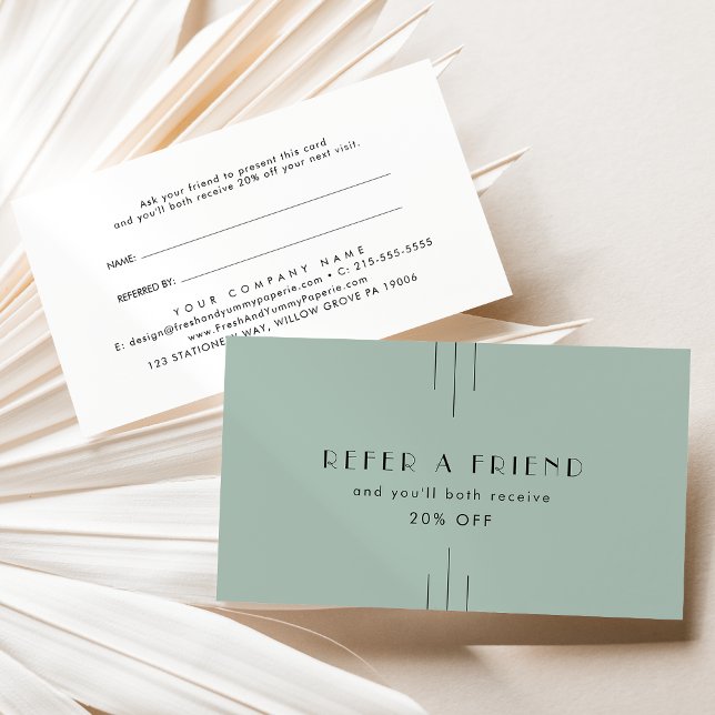 EVERLY Art Deco Sage Green Modern Refer A Friend Empfehlungskarte (EVERLY Art Deco Sage Green Modern Refer A Friend Referral Card)