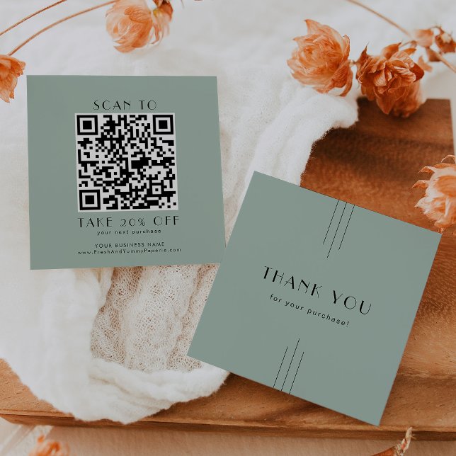 EVERLY Art Deco Salbei Business QR Code Danke Rabattkarte (EVERLY Art Deco Sage Business QR Code Thank You Discount Card)