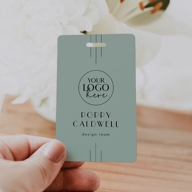 EVERLY Art Deco Salbei-Logo QR-Code Mitarbeiter-ID Ausweis (EVERLY Art Deco Sage Logo QR Code Employee ID Card Badge)