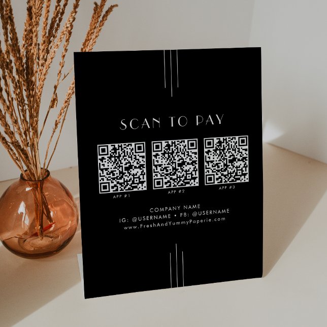 EVERLY Art Deco Schwarzes Geschäft QR-Code-Scan zu Sockelschild (EVERLY Art Deco Black Business QR Code Scan To Pay Pedestal Sign)