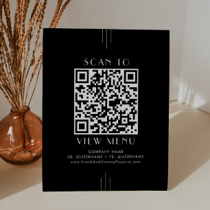 EVERLY Art Deco Schwarzes Restaurant-Menü QR-Code Sockelschild