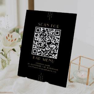 EVERLY Art Deco Schwarzes und goldenes QR-Code-Men Sockelschild