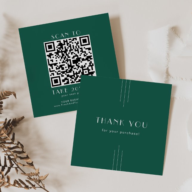 EVERLY Art Deco Smaragd Business QR Code Danke Rabattkarte (EVERLY Art Deco Emerald Business QR Code Thank You Discount Card)