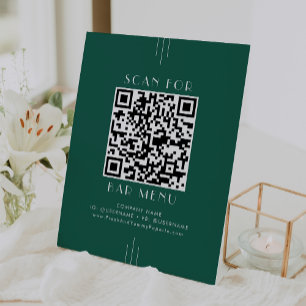 EVERLY Art Deco Smaragdgrün Bar Menu QR Code Sockelschild