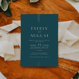 EVERLY Art Deco Teal and Rose Gold Foil Wedding Folieneinladung