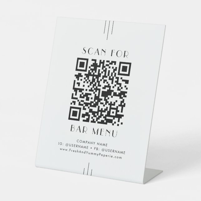 EVERLY Art Deco White Black Bar Menu QR Code Sockelschild (Vorderseite)