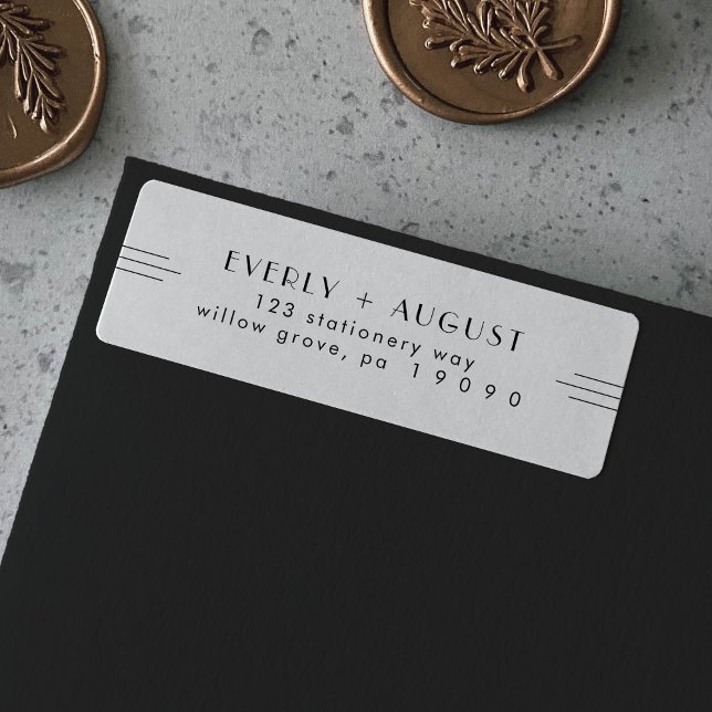 EVERLY Art Deco White Black Rücksendeadressen-Aufk (EVERLY Art Deco White Black Return Address Labels)