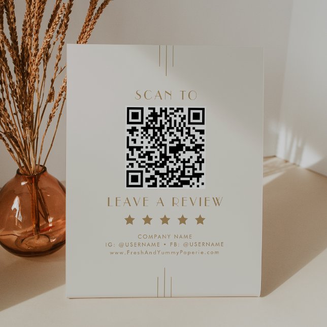 EVERLY Cream Gold Business QR Code Hinterlassen Si Sockelschild (EVERLY Cream Gold Business QR Code Leave A Review Pedestal Sign)