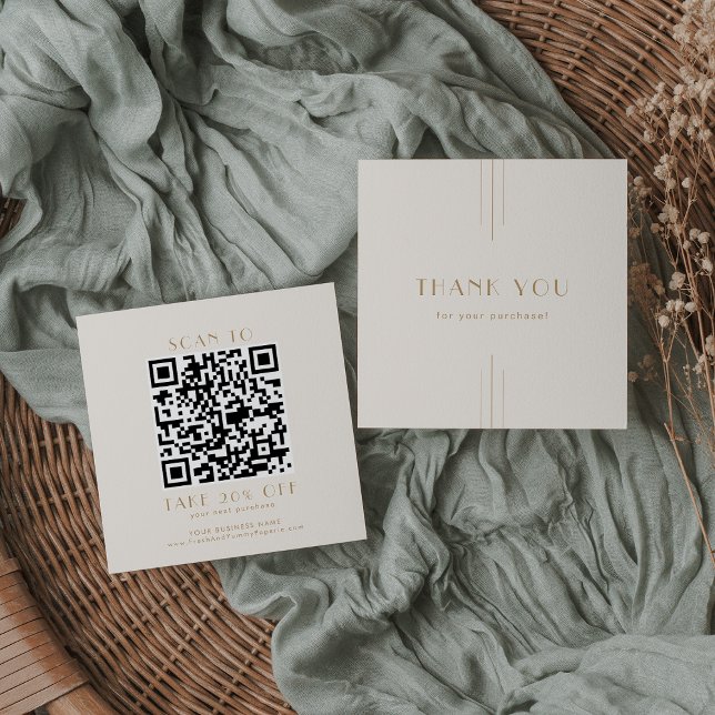EVERLY Creme und Gold Business QR Code Danke Rabattkarte (EVERLY Cream and Gold Business QR Code Thank You Discount Card)