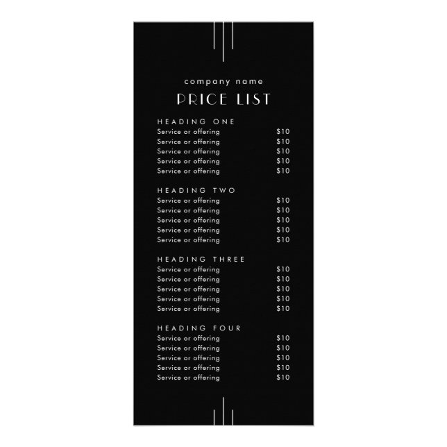 EVERLY Dark Black Double Sided Business Price List Werbekarte (Vorne)