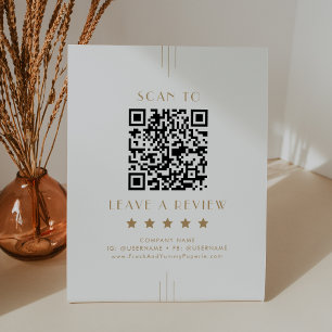 EVERLY Gold Deco Business QR Code Bewertung hinter Sockelschild