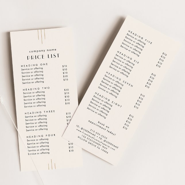 EVERLY Ivory Doppelseitige Geschäftspreisliste Werbekarte (EVERLY Ivory Double Sided Business Price List Rack Card)
