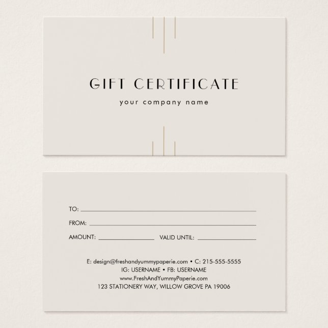 EVERLY Ivory Gold Black Business Gift Certificate (Vorne & Hinten)