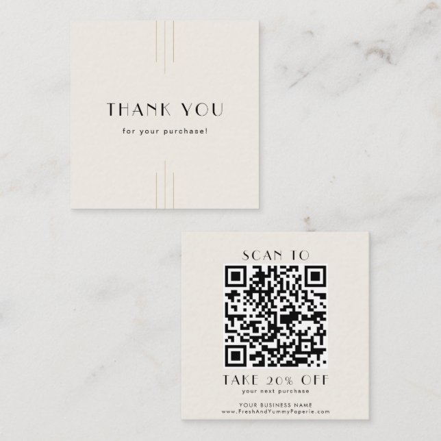 EVERLY Ivory Gold Black Business QR Code Thank You Rabattkarte (Vorne/Hinten)