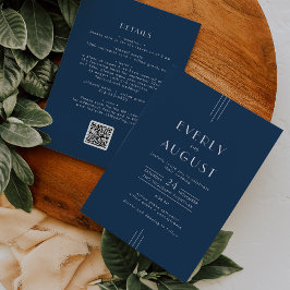 EVERLY Klassische Art Deco-Navy-Blau-Hochzeit mit Einladung