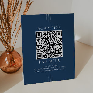 EVERLY Klassisches Art Deco Navy Blau Bar Menu QR Sockelschild