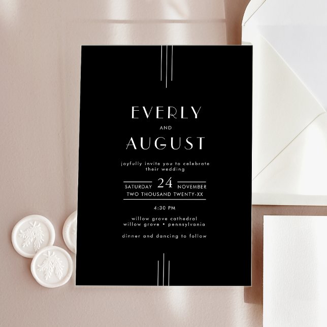 EVERLY Modern Art Deco Black Wedding Acryleinladungen (EVERLY Modern Art Deco Black Wedding Acrylic Invitations)