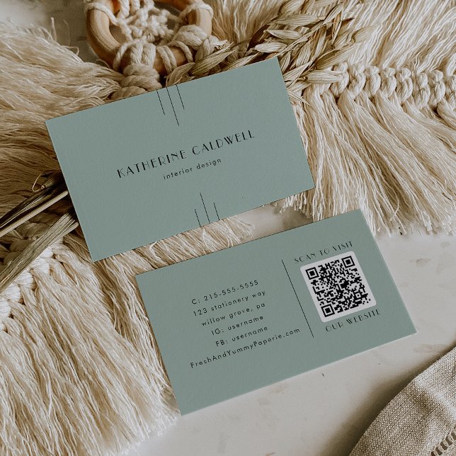 EVERLY Modern Classic Art Deco Sage Green QR Code Visitenkarte (EVERLY Modern Classic Art Deco Sage Green QR Code Business Card)