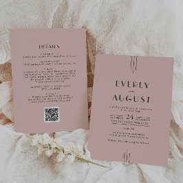 EVERLY Retro Art Deco Blush Pink QR Code Hochzeit Einladung
