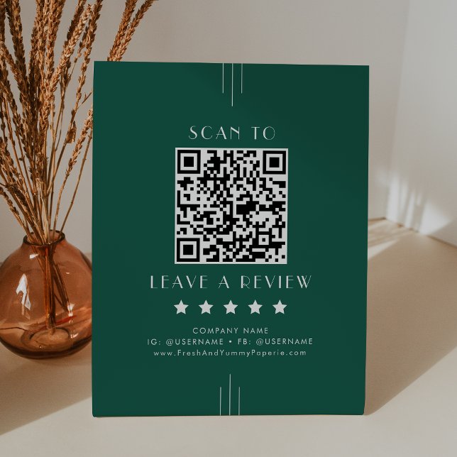 EVERLY Smaragd-Geschäft QR-Code Hinterlassen Sie e Sockelschild (EVERLY Emerald Business QR Code Leave A Review Pedestal Sign)
