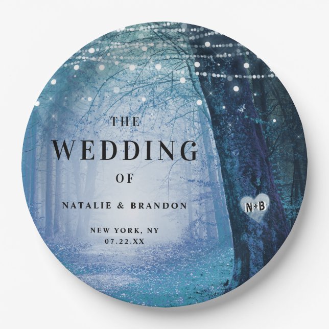 Evermore | Bezauberter Fairy Forest | Blue Wedding Pappteller (Vorderseite)