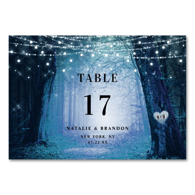 Evermore | Bezauberter Fairy Forest | Blue Wedding Tischnummer (Vorderseite)