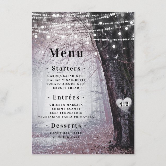 Evermore | Bezauberter Fairy Forest | Mauve Dinner Menükarte (Vorderseite)