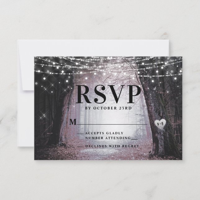 Evermore | Bezauberter Fairy Forest | Mauve Weddin RSVP Karte (Vorderseite)