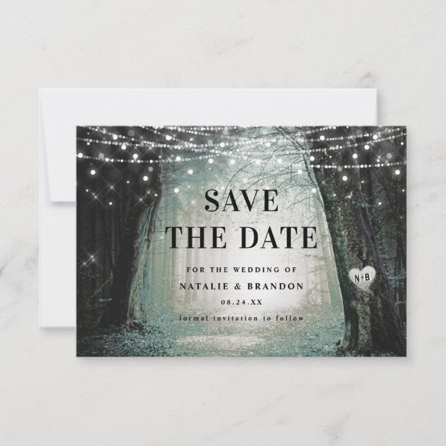 Evermore | Bezauberter Fairy Forest | Moss Wedding Save The Date (Vorderseite)