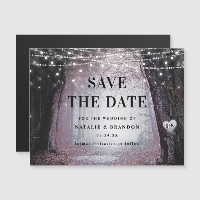 Evermore | Bezauberter Waldmauve Save the Date Magneteinladung (Vorne/Hinten)