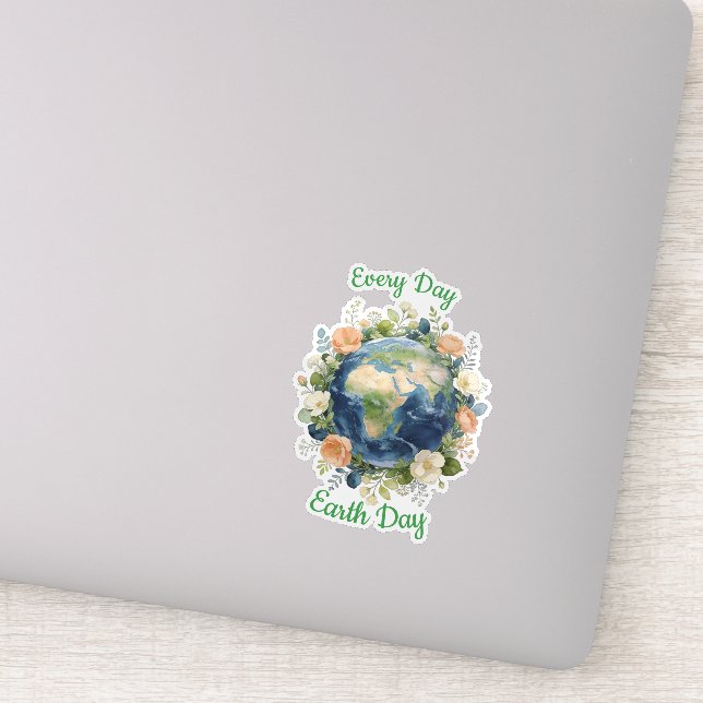 Every Day Earth Day Floral Wreath Earth Aufkleber (Detail)
