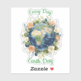 Every Day Earth Day Floral Wreath Earth Aufkleber