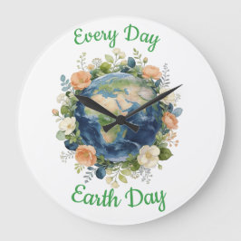 Every Day Earth Day Floral Wreath Earth Große Wanduhr