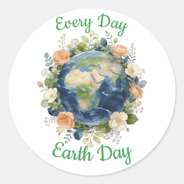 Every Day Earth Day Floral Wreath Earth Runder Aufkleber (Vorderseite)